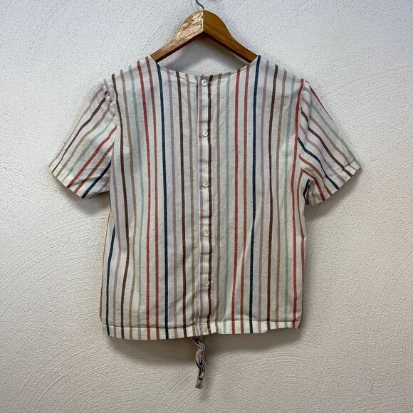 Madewell Button-Back Tie Tee in Rainbow Stripe Top sz Small - Picture 4 of 4